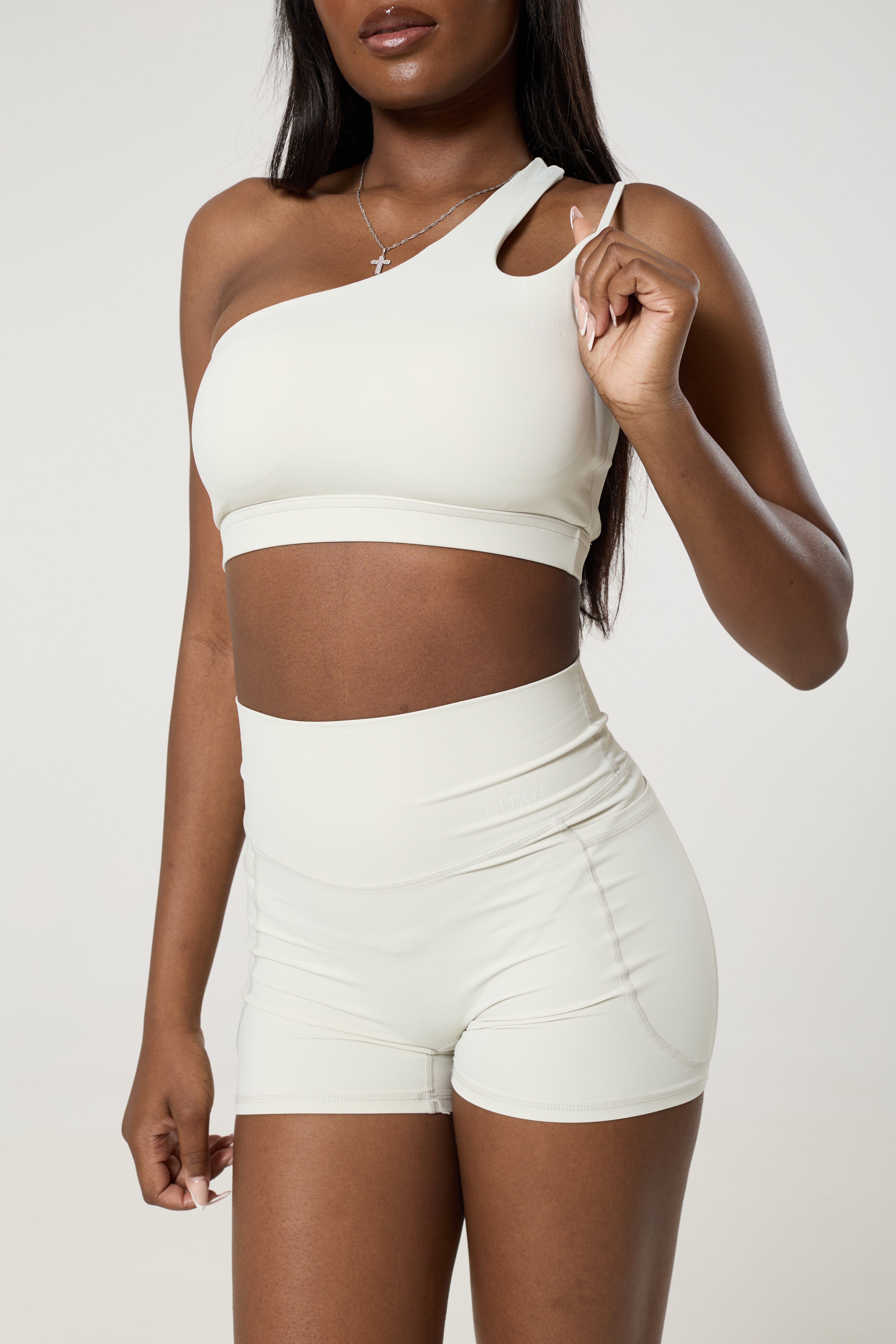 Double strap one shoulder sculpt top