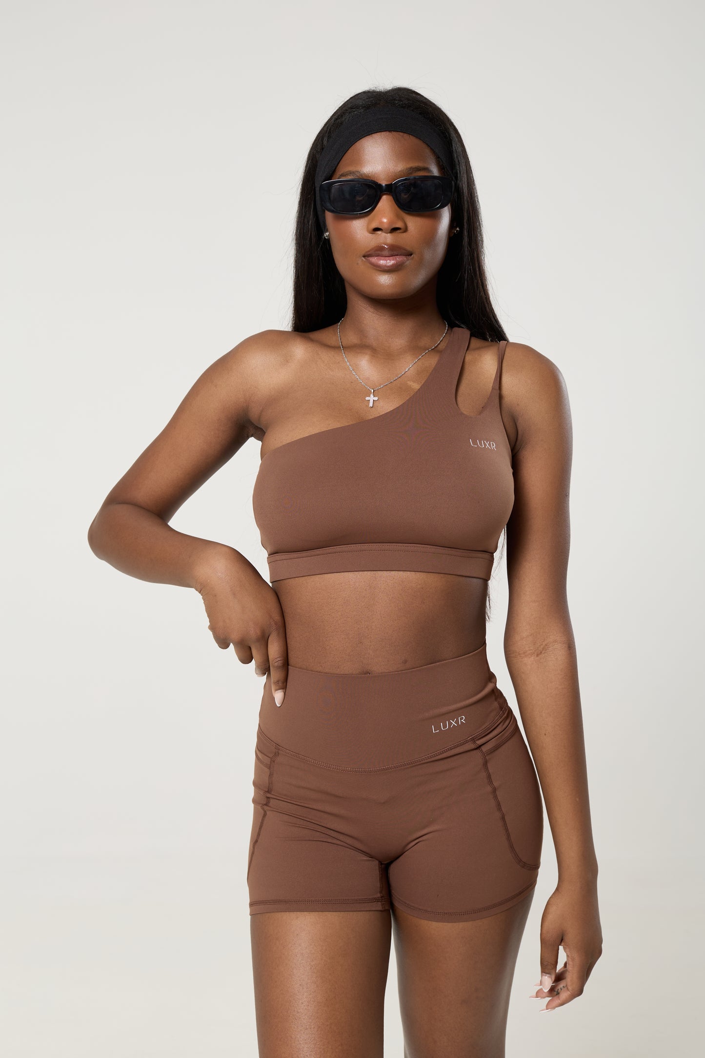 Double strap one shoulder sculpt top