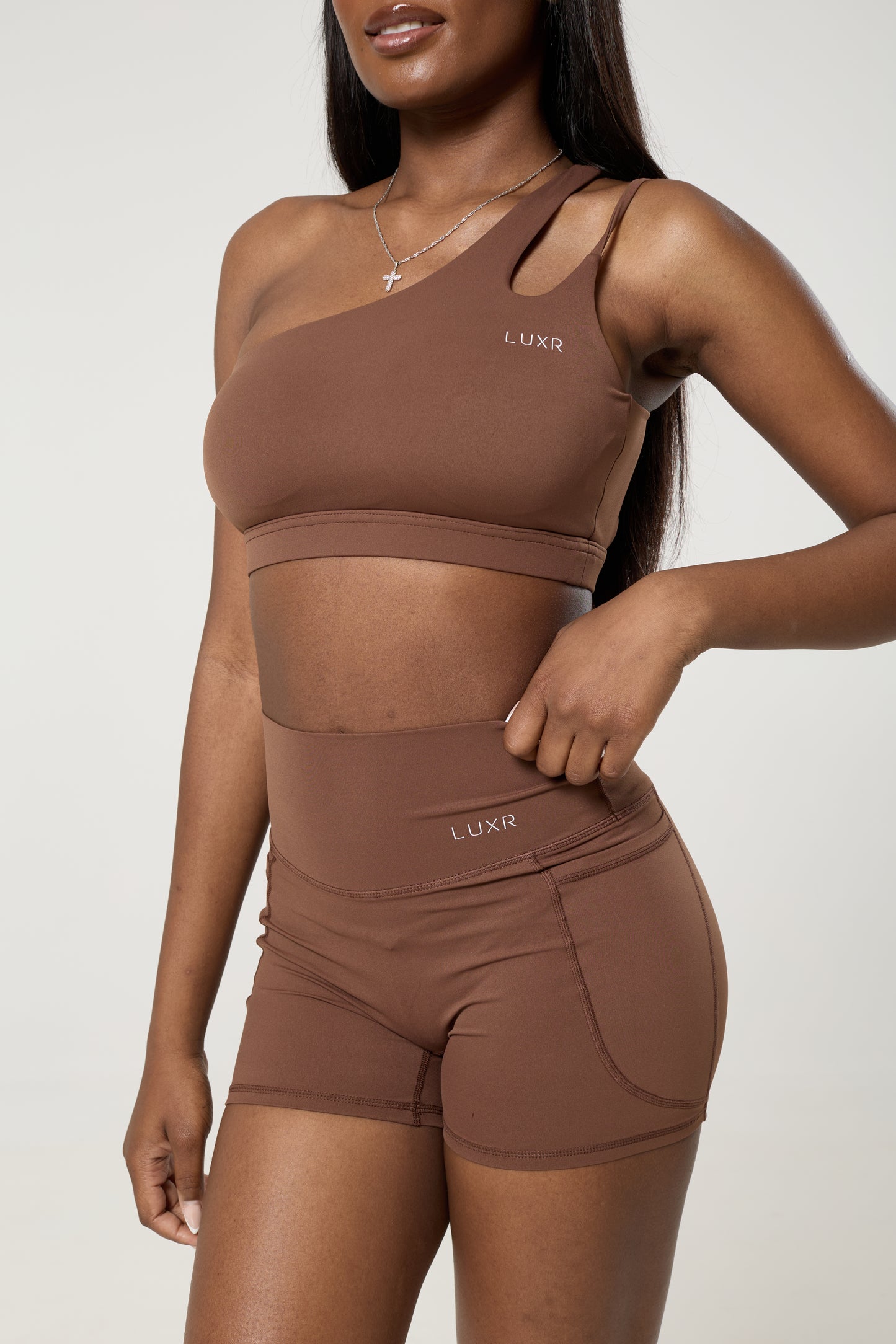 Double strap one shoulder sculpt top