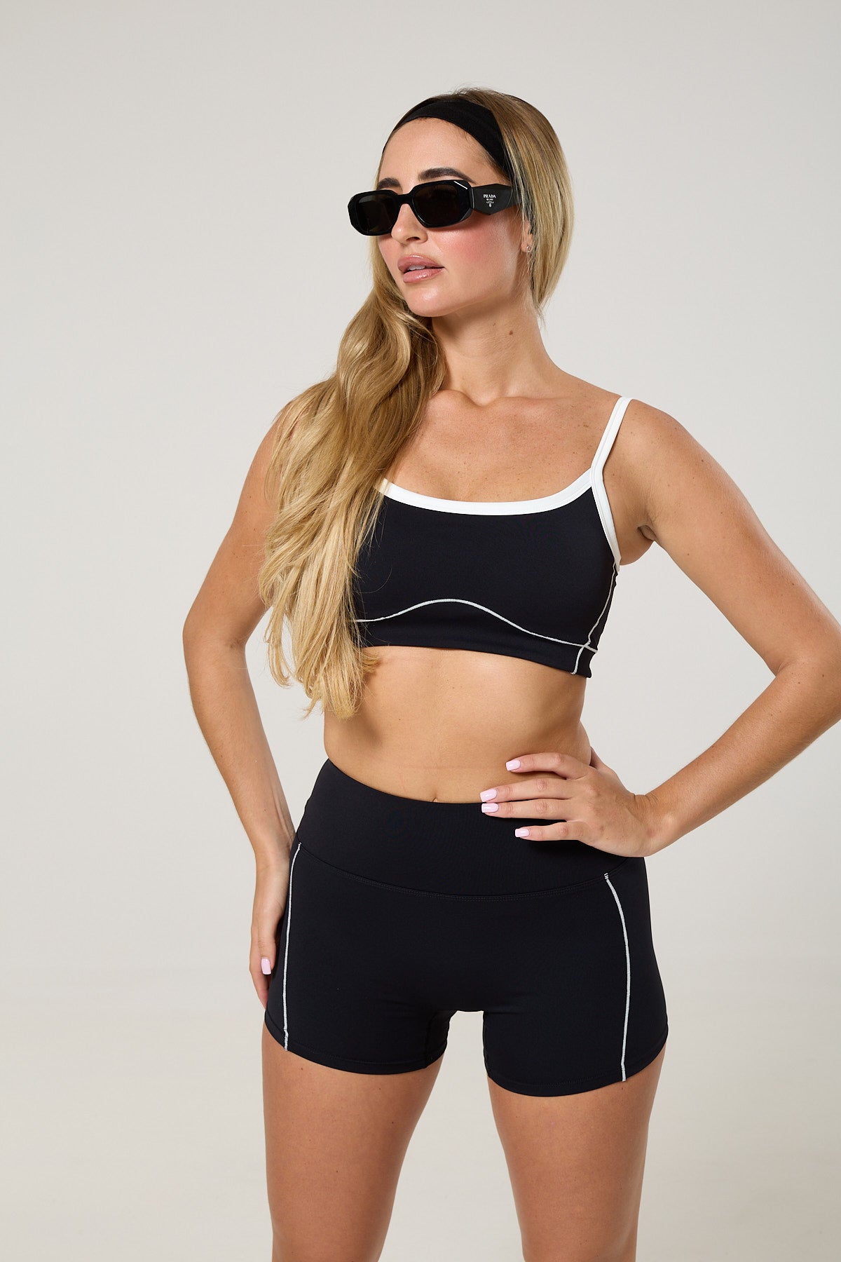 Pilate set (White outline Bra and Shorts)